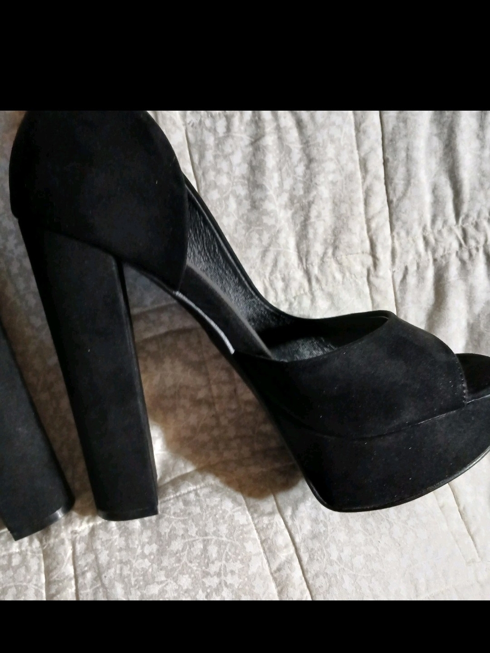 Shoe Dazzle Black Suede Platform Peep-Toe Heels Sz 6.5 - Picture 14 of 15